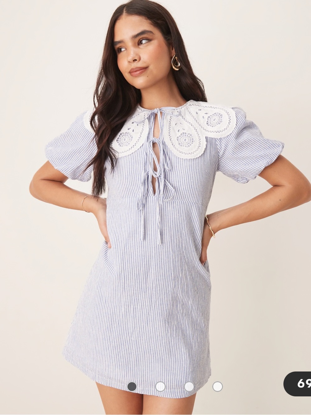 Nobody’s Child Bessie Scallop Collar Pinstripe Mini Dress Size US 10